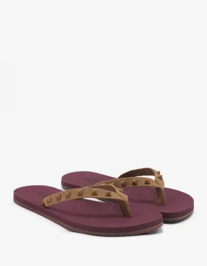 Burgundy & Tan Rockstud Flip Flops