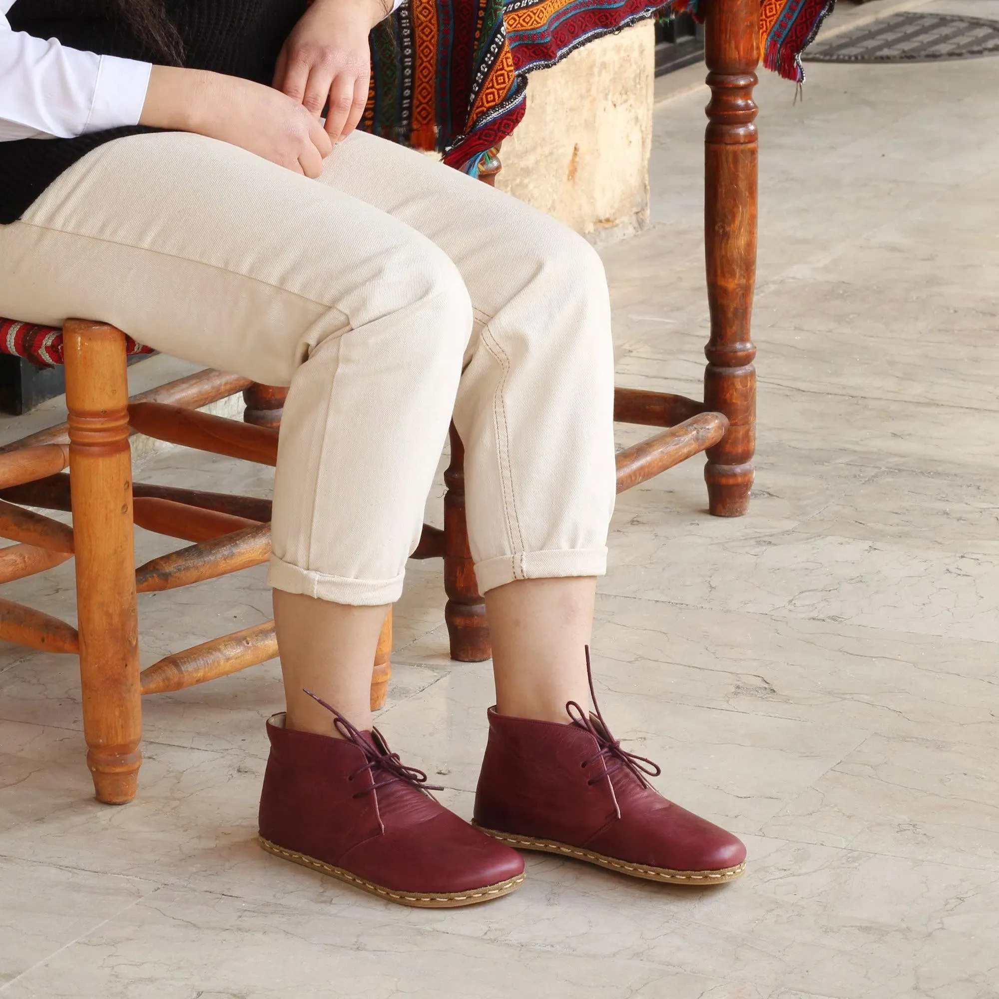 Burgundy Oxford Boots Women's