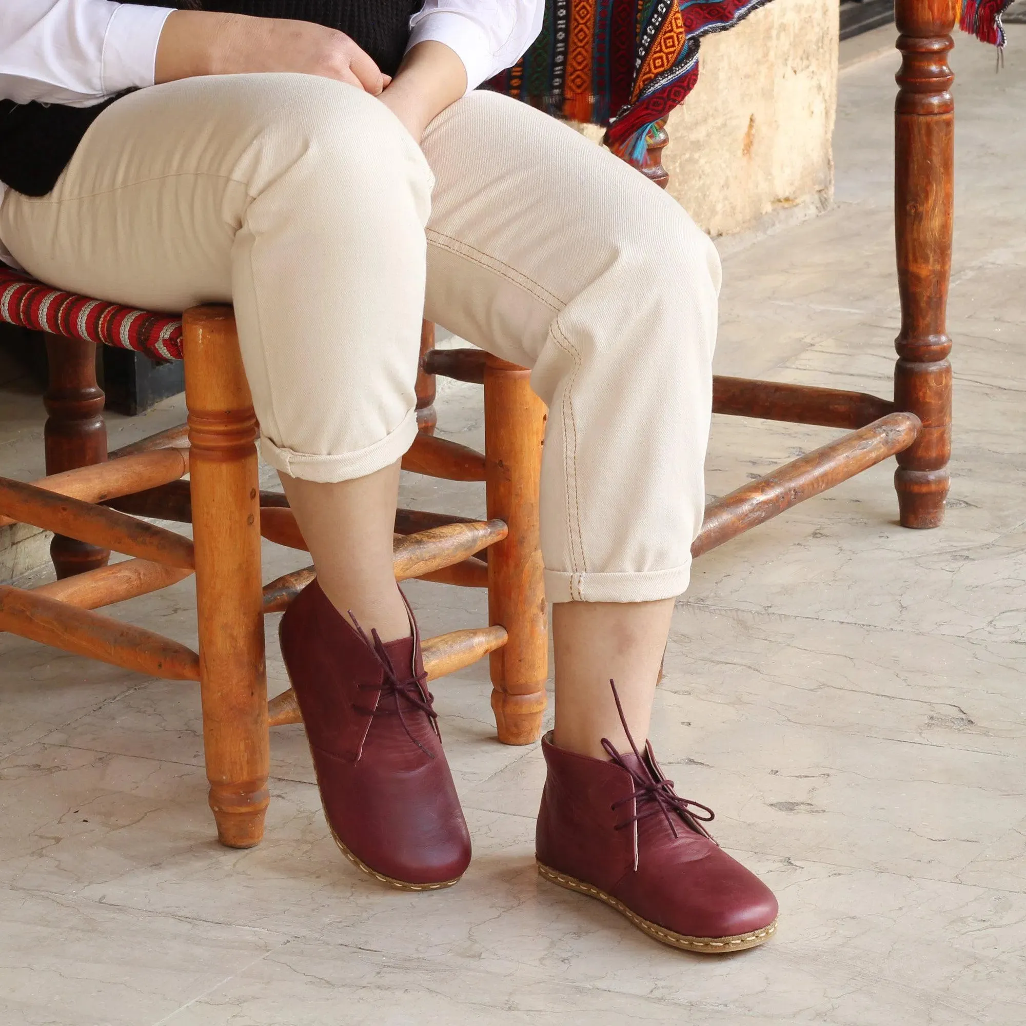 Burgundy Oxford Boots Women's