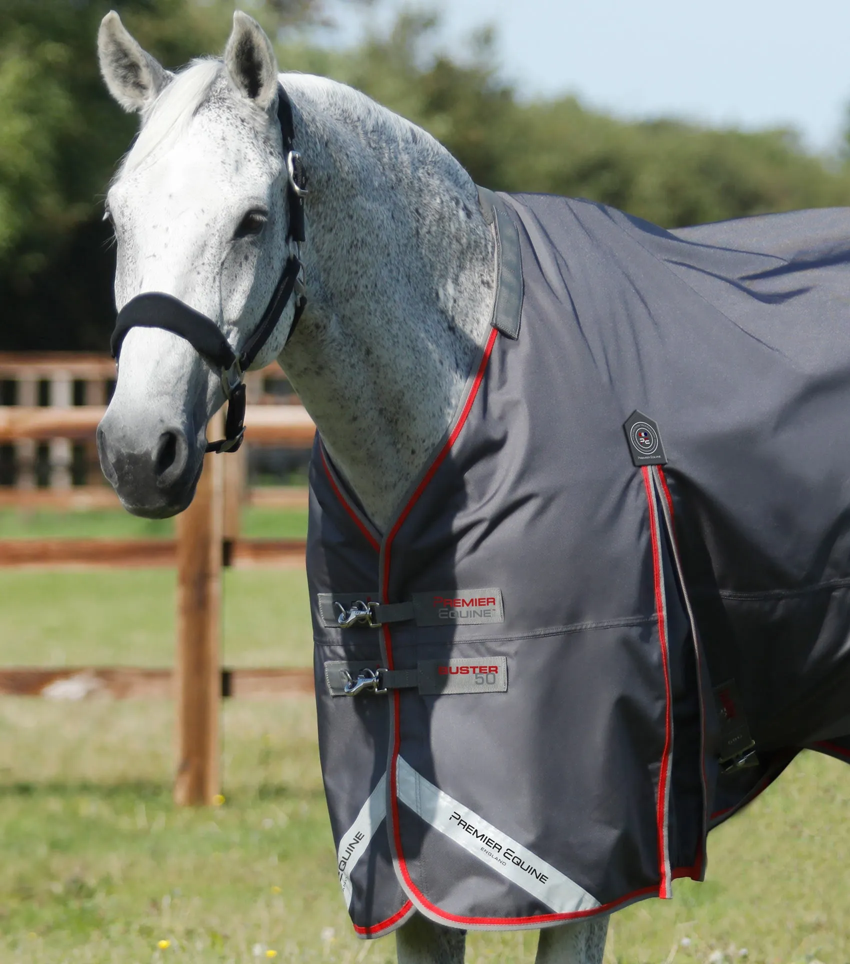 Buster 50g Turnout Rug with Snug-Fit Neck Cover Grey