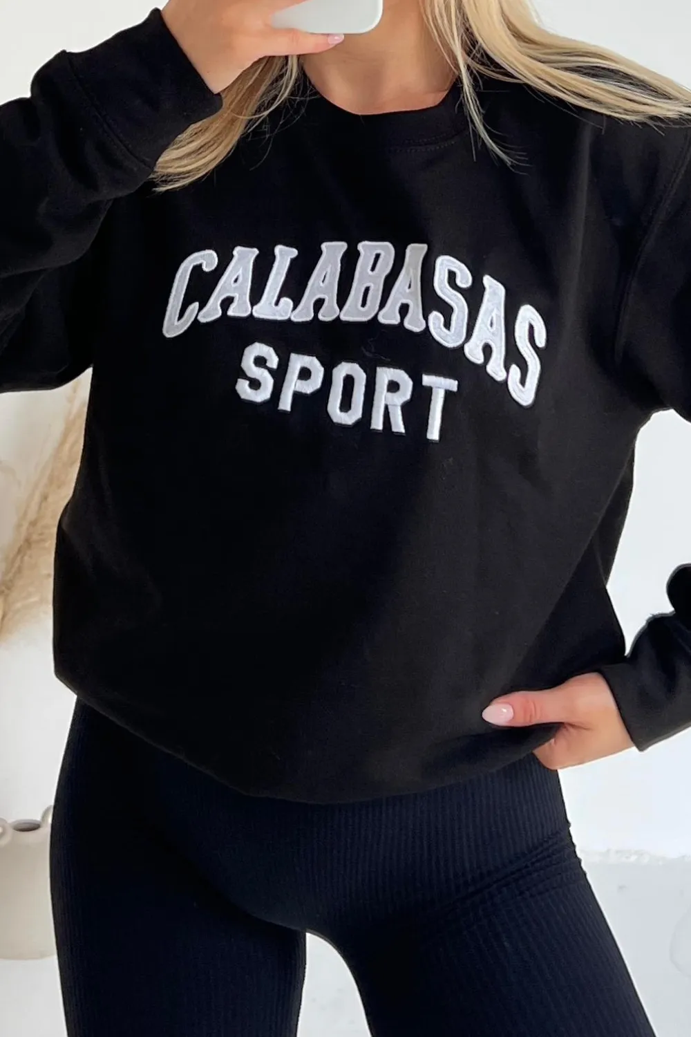 Calabasas black embroidered sweater and legging set