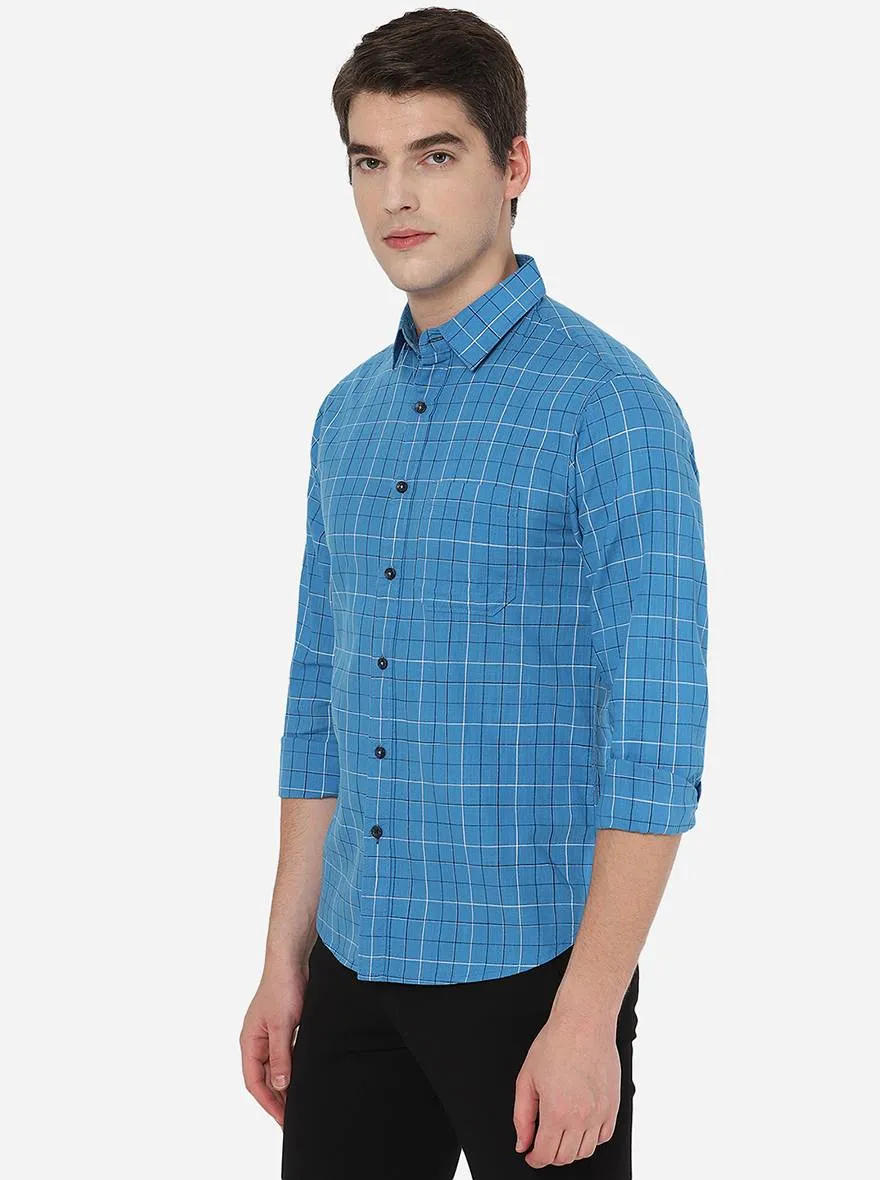 Cendre Blue Checked Slim Fit Semi Casual Shirt | Greenfibre