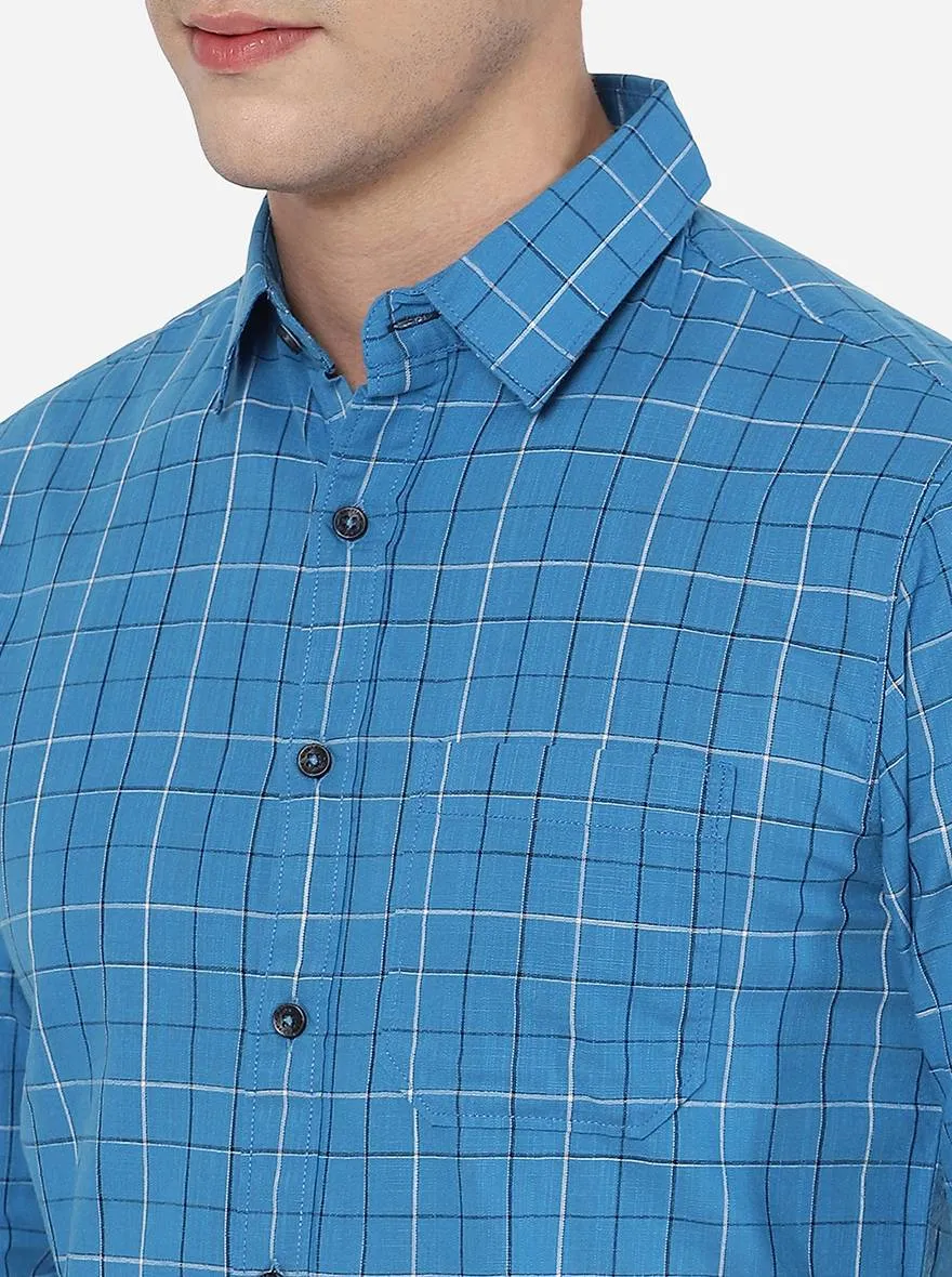 Cendre Blue Checked Slim Fit Semi Casual Shirt | Greenfibre