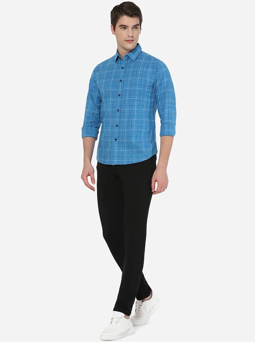 Cendre Blue Checked Slim Fit Semi Casual Shirt | Greenfibre