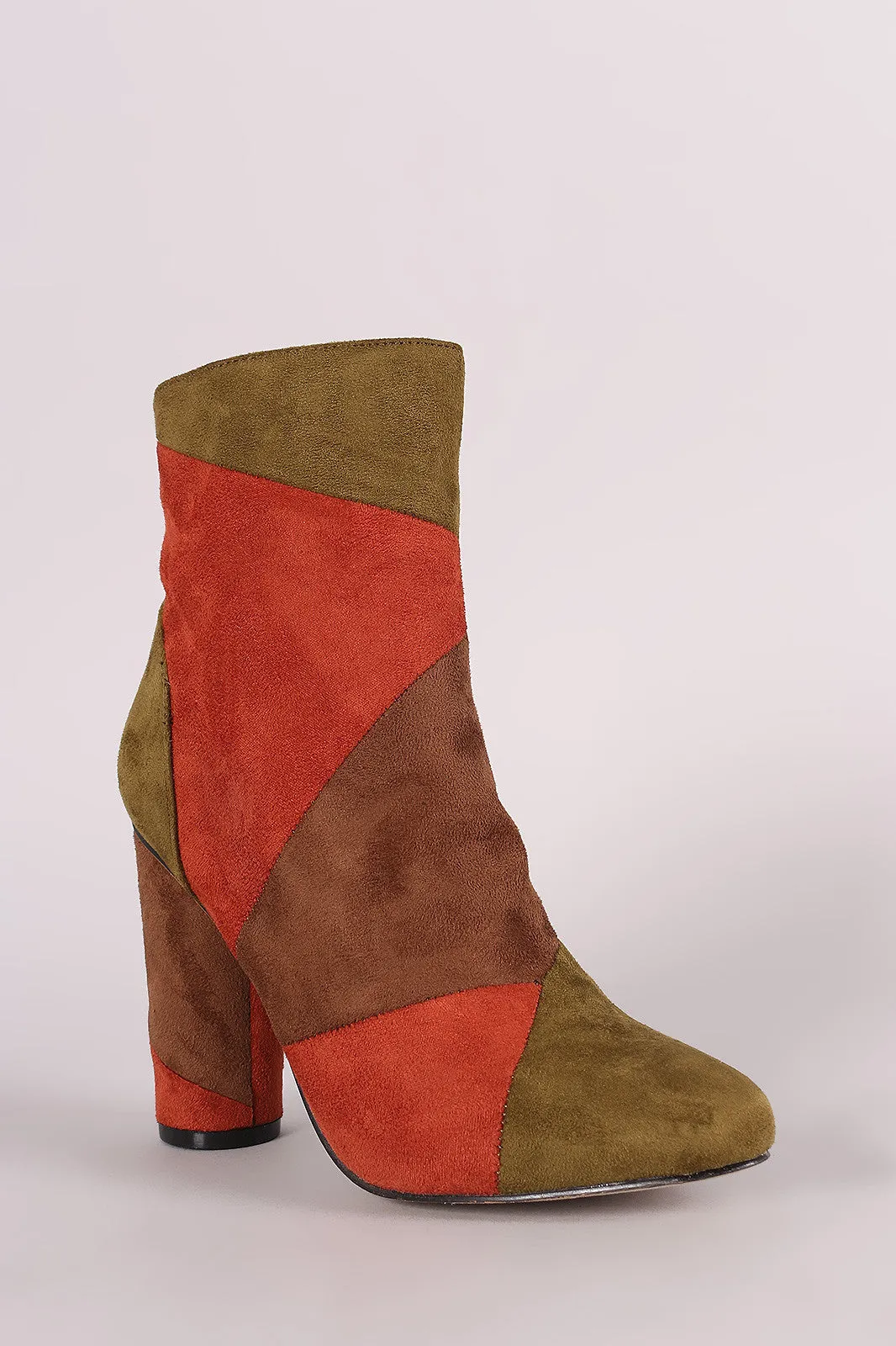 Colorblock Suede Rounded Heel Ankle Boots