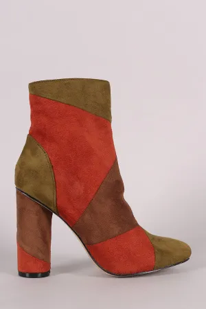 Colorblock Suede Rounded Heel Ankle Boots