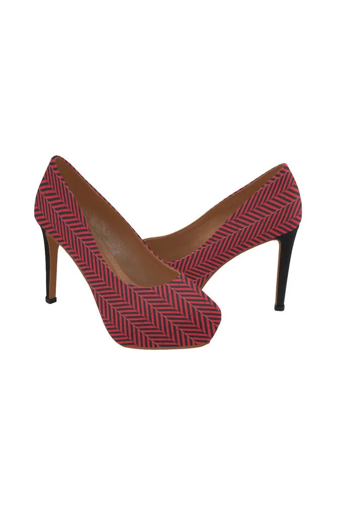 Crimson Herringbone Women's High Heels (Model 044)