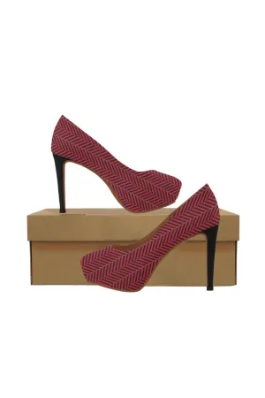 Crimson Herringbone Women's High Heels (Model 044)