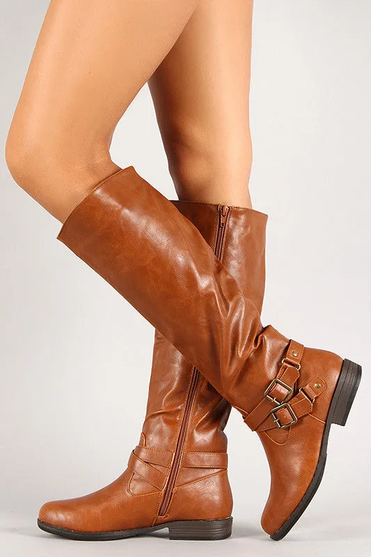 Criss Cross Double Buckle Riding Knee High Boot