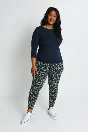 Curve Everyday High Waisted Leggings - Navy/Green Floral