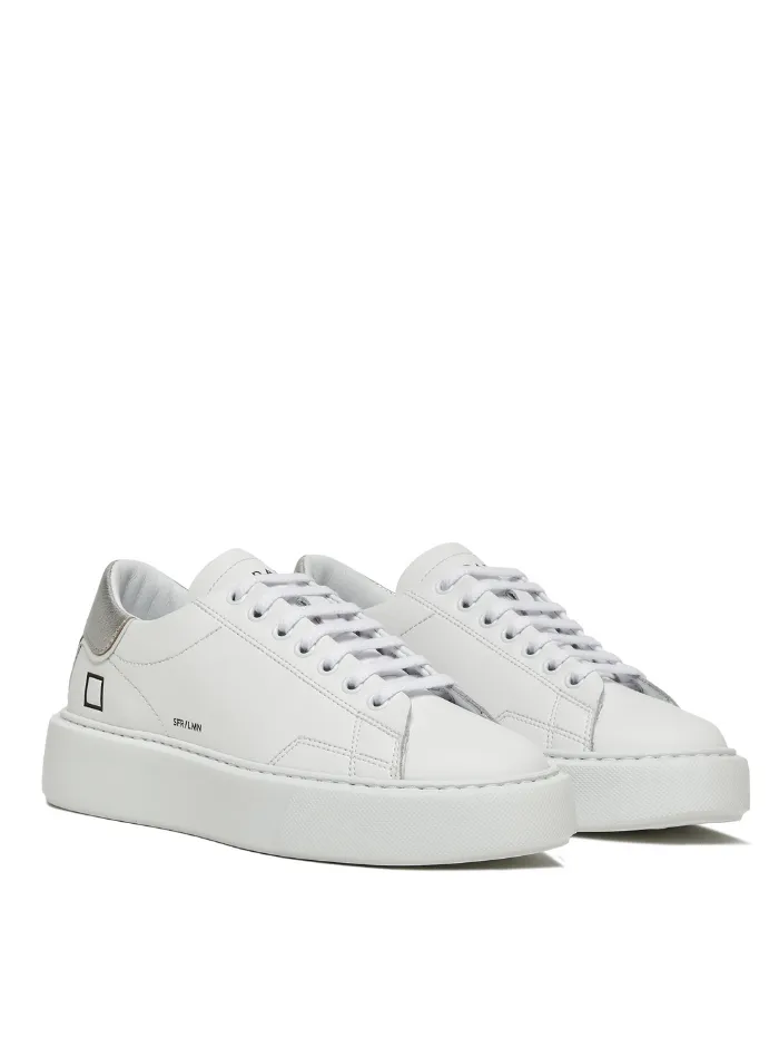 D.A.T.E. Sfera Laminated White Silver Trainers W401-SF-LM-WS