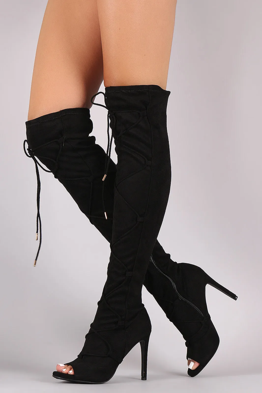 Dej - Lace-Up peep Toe Over-The-Knee Boots