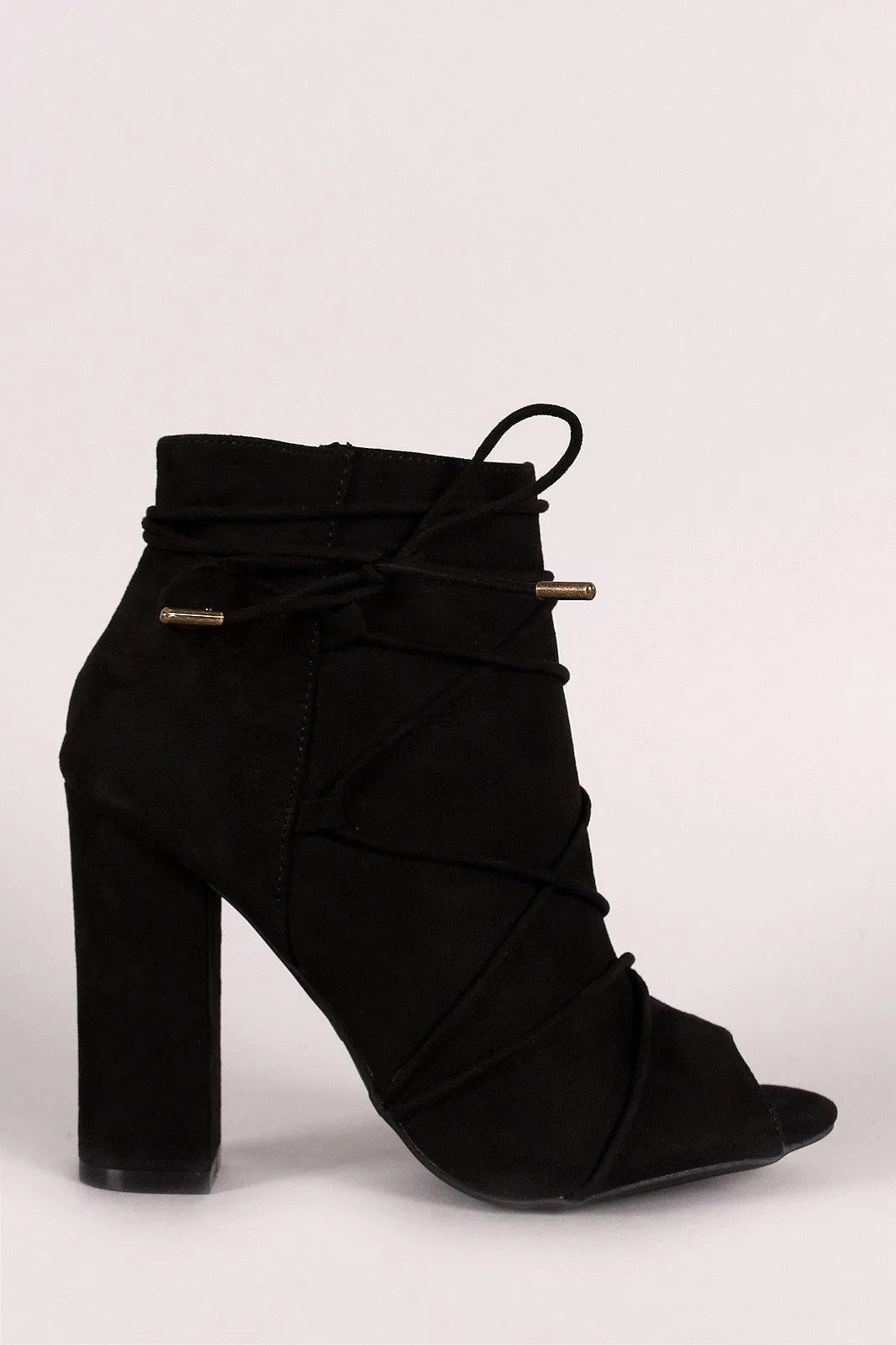 Demitris - Strappy Lace Up Peep Toe Booties