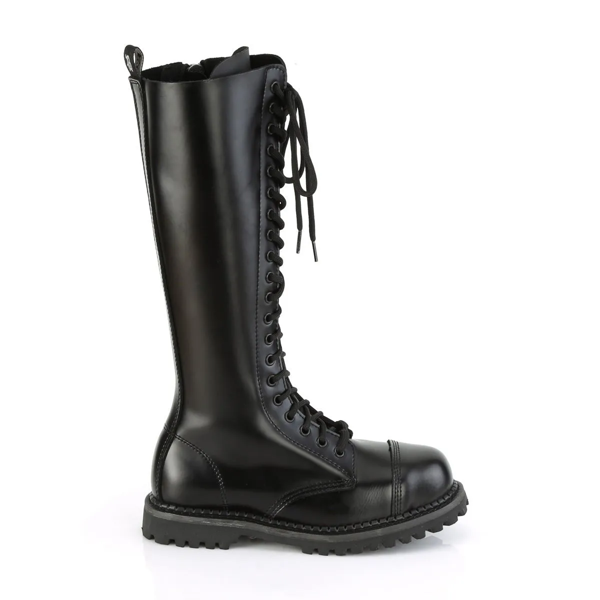 Demonia RIOT-20 | Black Leather Combat Boots