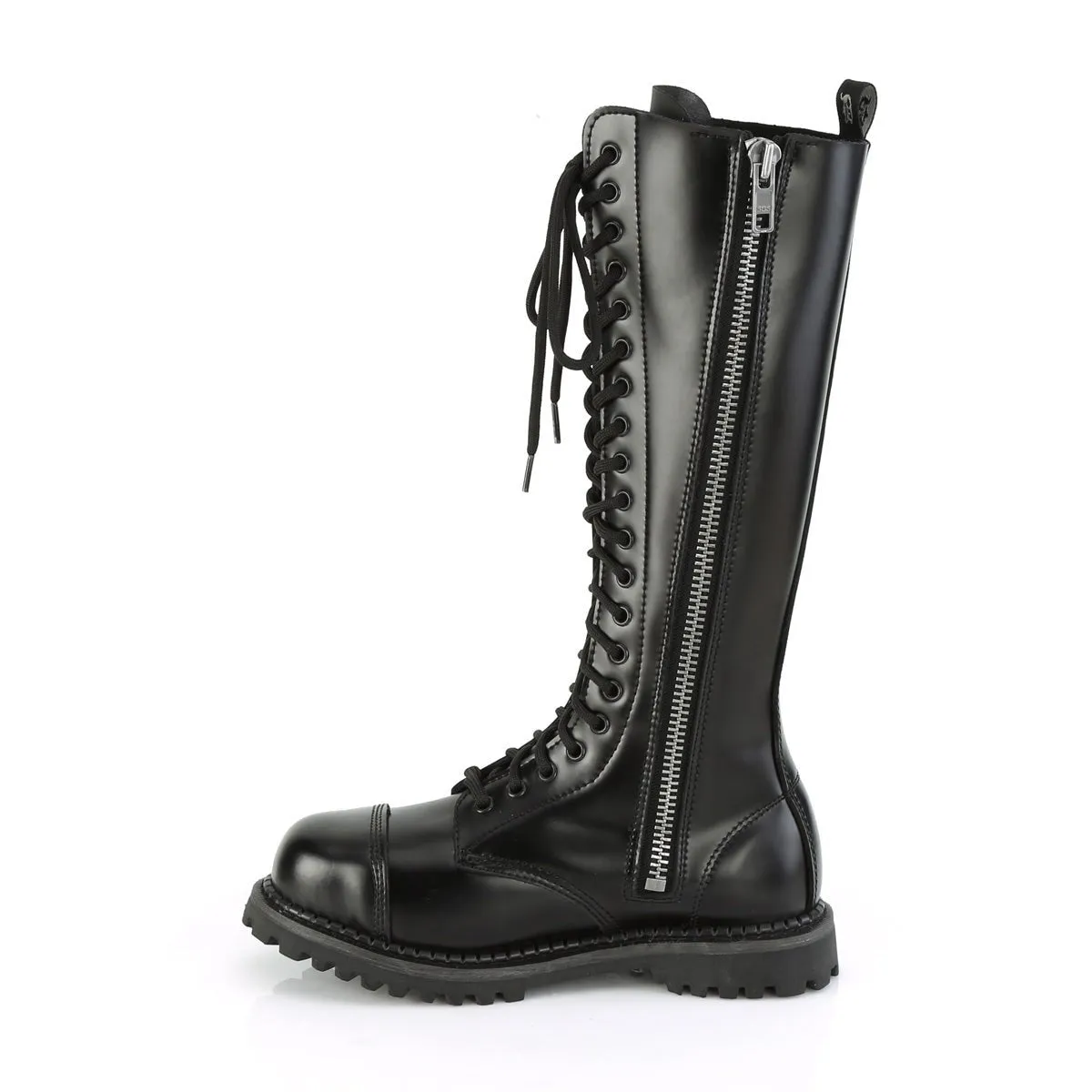 Demonia RIOT-20 | Black Leather Combat Boots