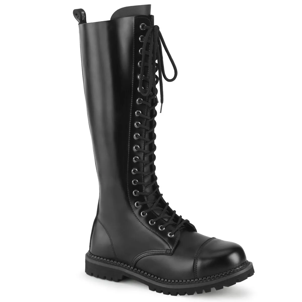 Demonia RIOT-20 | Black Leather Combat Boots