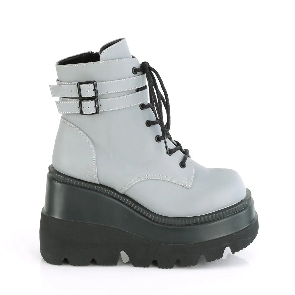 Demonia SHAKER-52 | Grey Reflective Ankle Boots