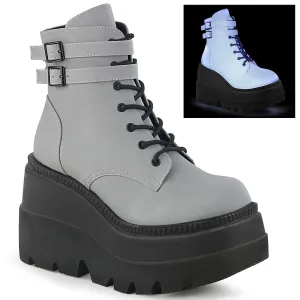 Demonia SHAKER-52 | Grey Reflective Ankle Boots