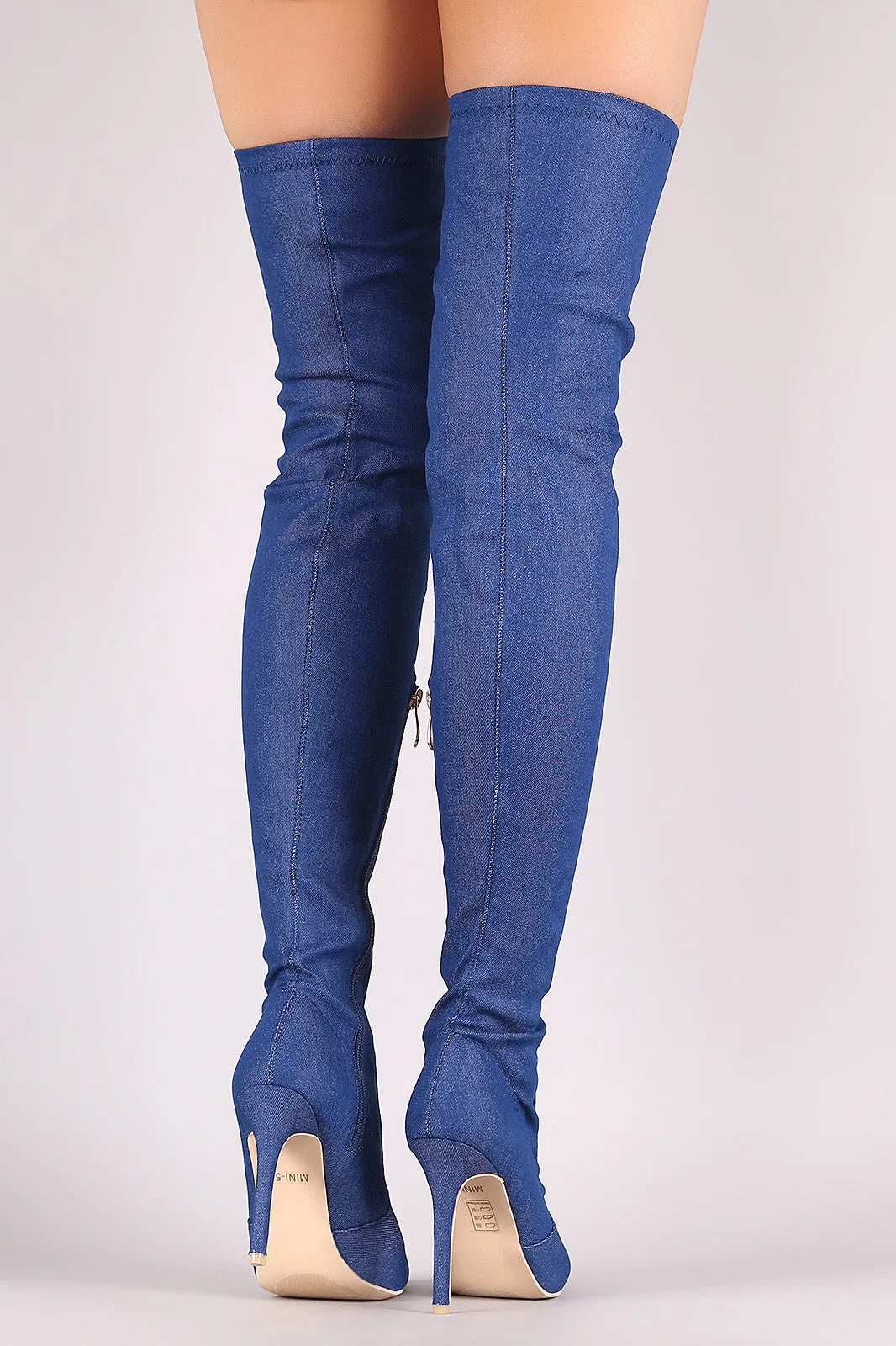 Denim Pointy Toe Stiletto Over-The-Knee Boots