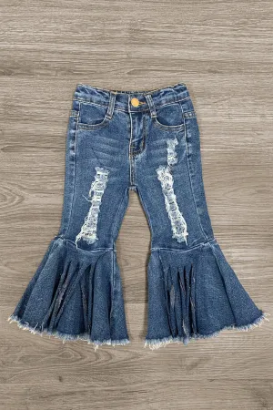 Distressed Denim Bell Bottom Jeans