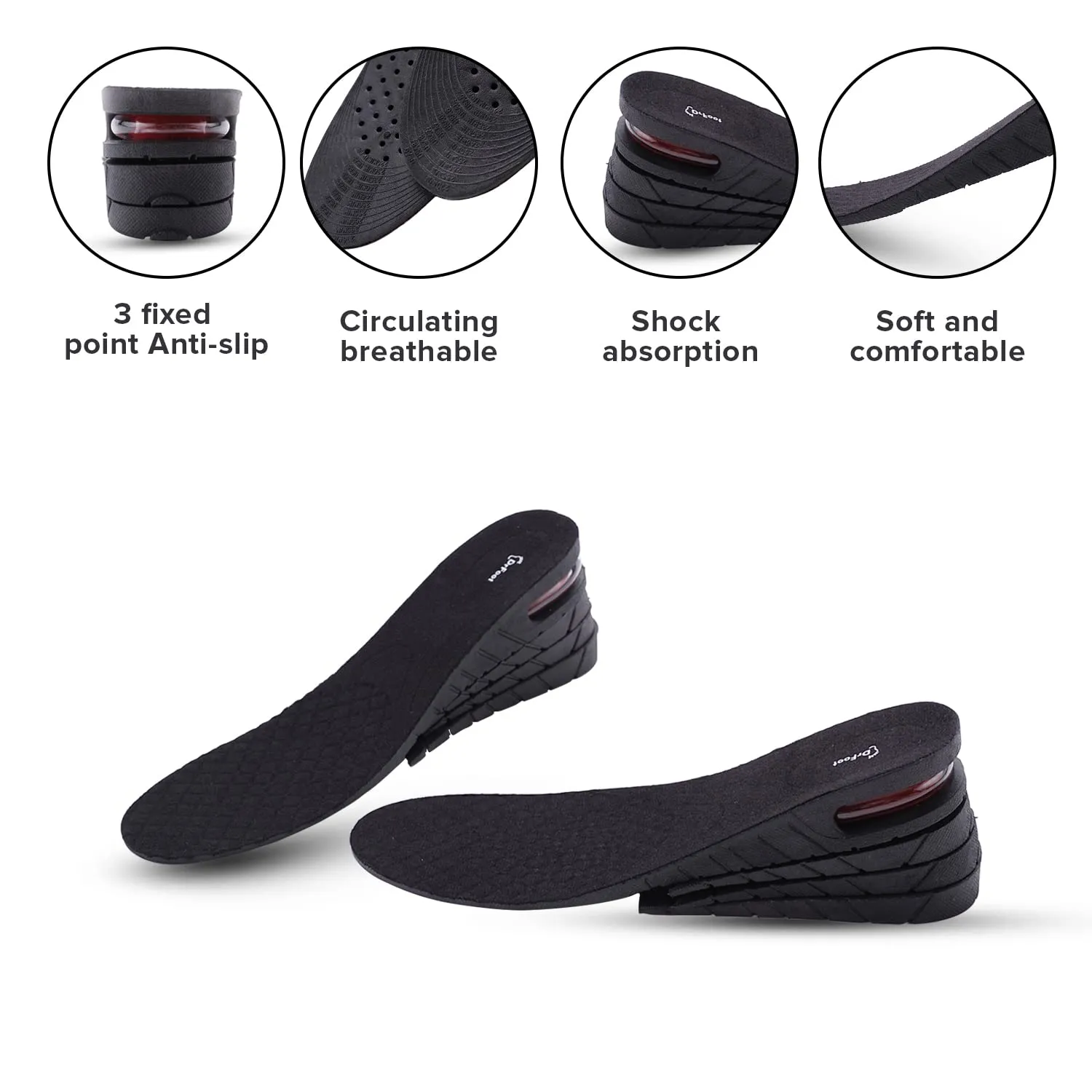 Dr Foot | Insole for Shoes Men | Insole for Shoes Women | Height Increase Insole | Shoe Insole | Silicone Insole | Shoe Cushion Insole for Men | Gel Insole | Air Cushion | Trimmable | Black - 1 Pair