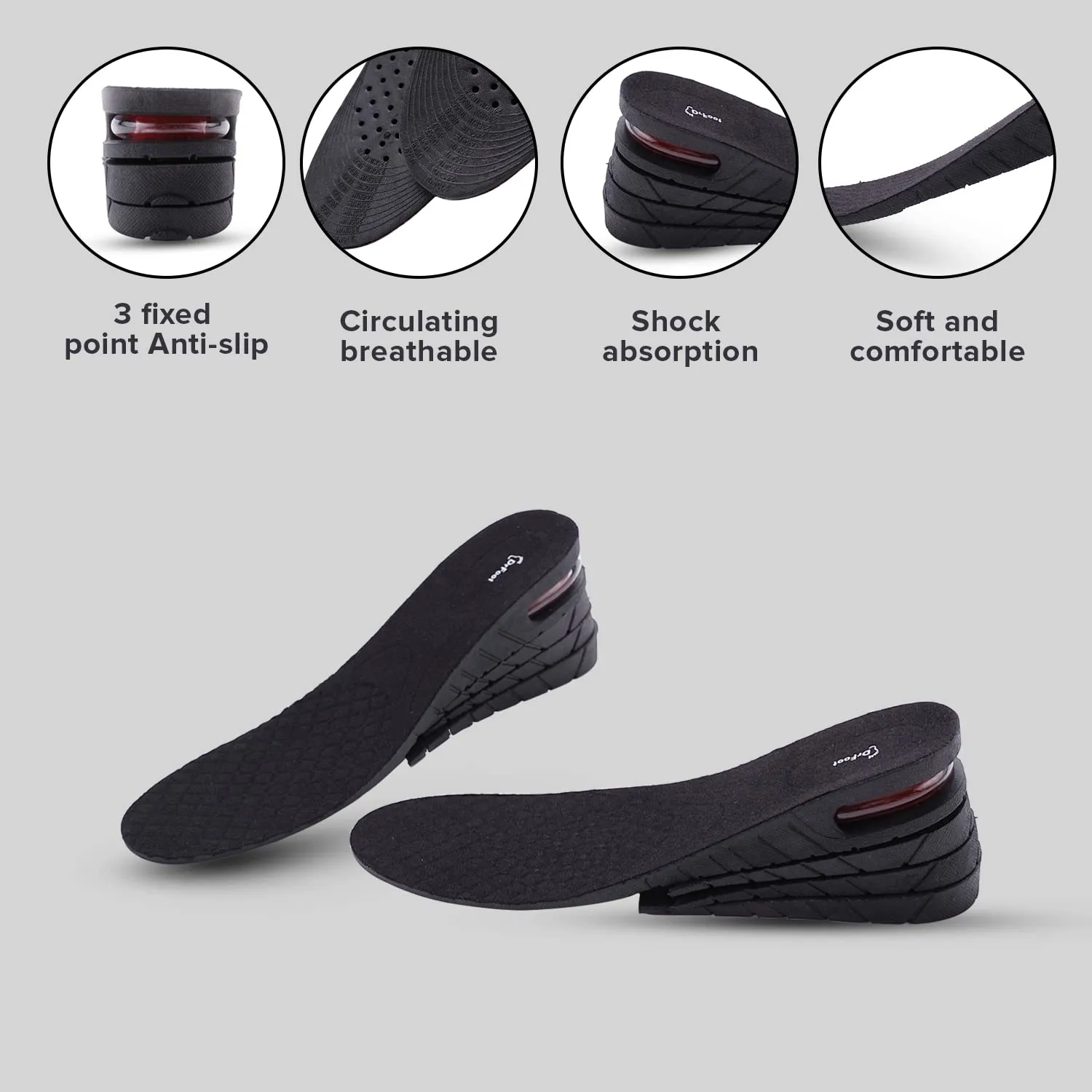 Dr Foot | Insole for Shoes Men | Insole for Shoes Women | Height Increase Insole | Shoe Insole | Silicone Insole | Shoe Cushion Insole for Men | Gel Insole | Air Cushion | Trimmable | Black - 1 Pair