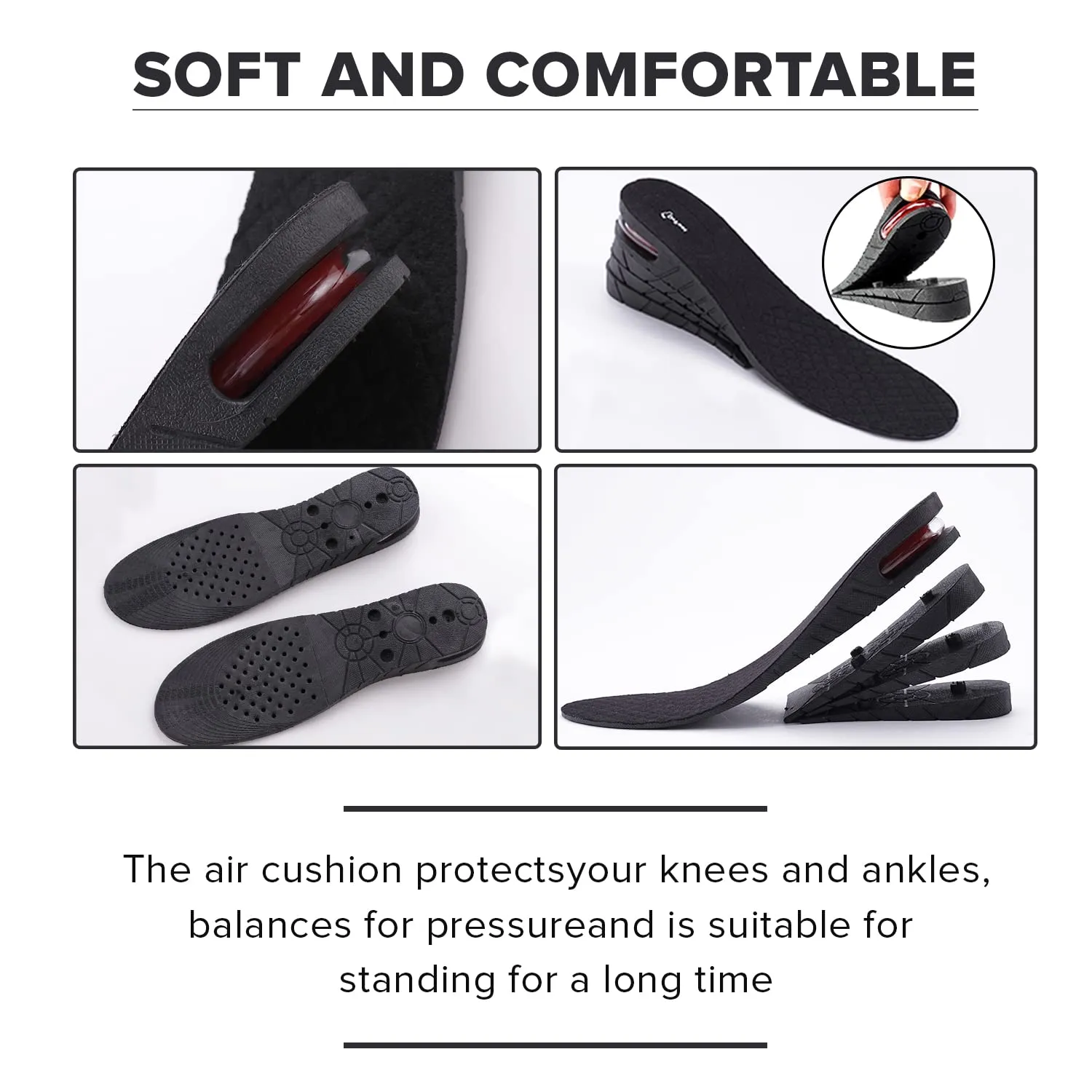 Dr Foot | Insole for Shoes Men | Insole for Shoes Women | Height Increase Insole | Shoe Insole | Silicone Insole | Shoe Cushion Insole for Men | Gel Insole | Air Cushion | Trimmable | Black - 1 Pair