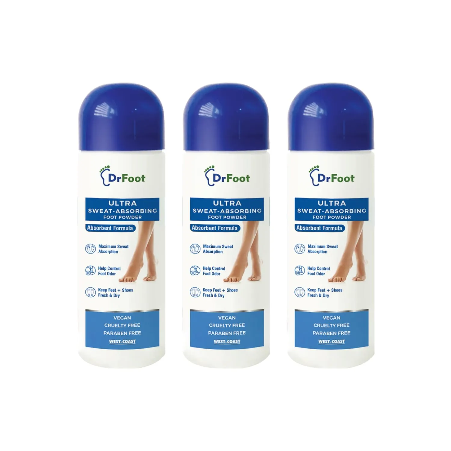 Dr Foot Ultra Sweat Absorbing Foot Powder Helps to remove Sweaty Feet with Unique Absorbent Formula with Zinc Oxide, Tricalcium Phosphate - 100 Gm (Pack of 3)