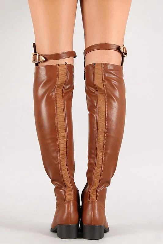 Elastic Panel Buckle Riding Over-The-Knee Boots