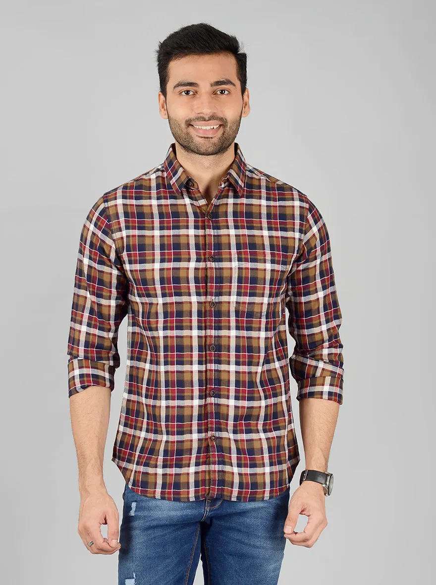 Ermine Brown Checked Slim Fit Casual Shirt | Greenfibre