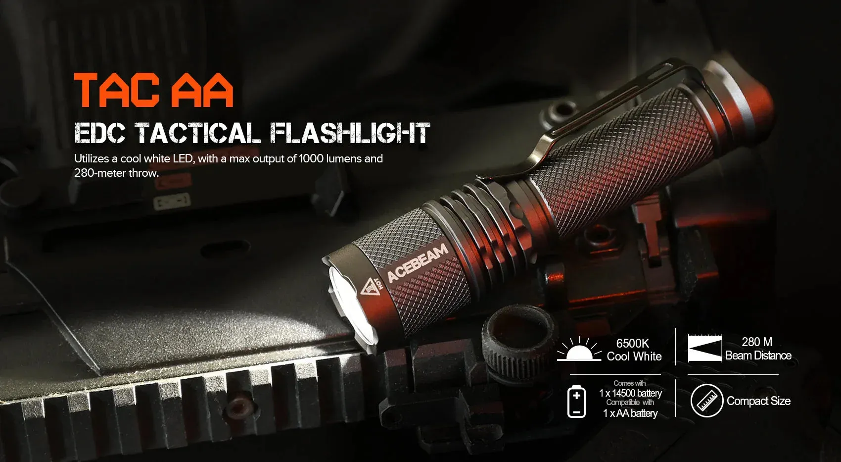 Exclusive Acebeam TAC Flashlight AA / 14500 ( Includes USB-C 14500 Rechargeable Battery )