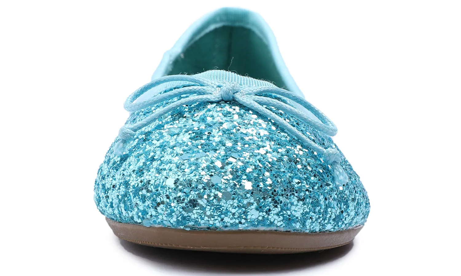 Feversole Women's Sparkle Memory Foam Cushioned Colorful Shiny Ballet Flats Glitter Turquoise Blue