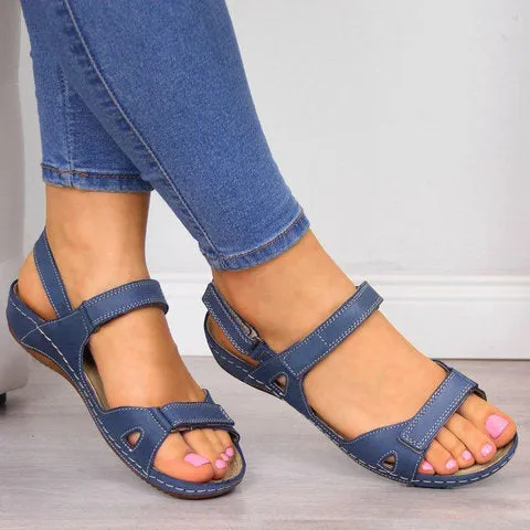 Fish Mouth Flat Wedge Heel Velcro Casual Sandals