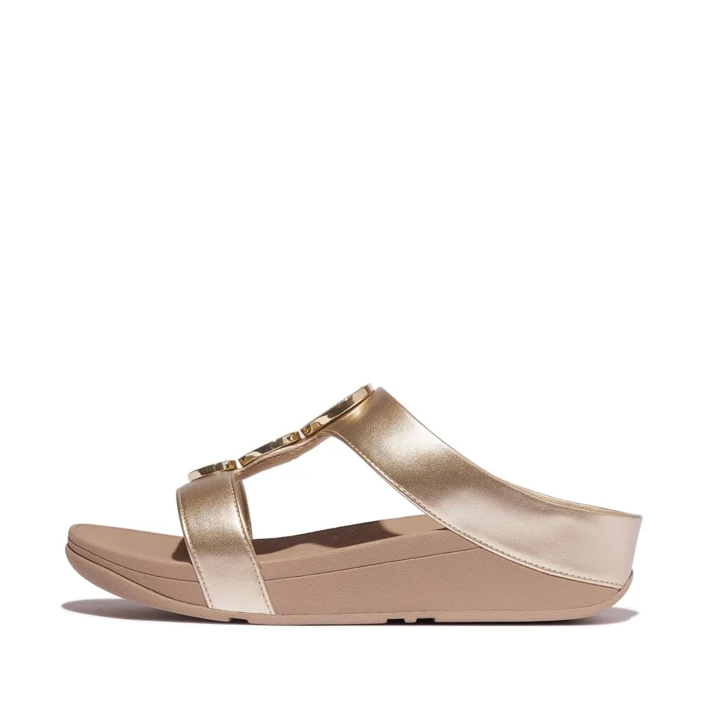 FitFlop Halo Bead Circle Metallic Slide Sandals - Latte Beige