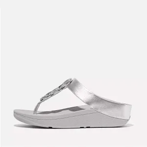 Fitflop Women Fino Crystal-Chain Leather Toe-Post Sandals |IG5-011| Silver