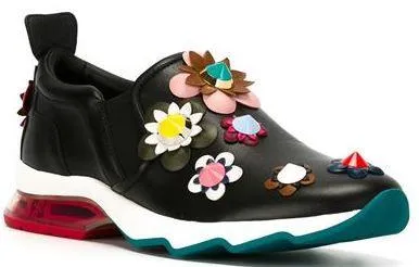 Flower-Embroidered Sneakers in Black or White