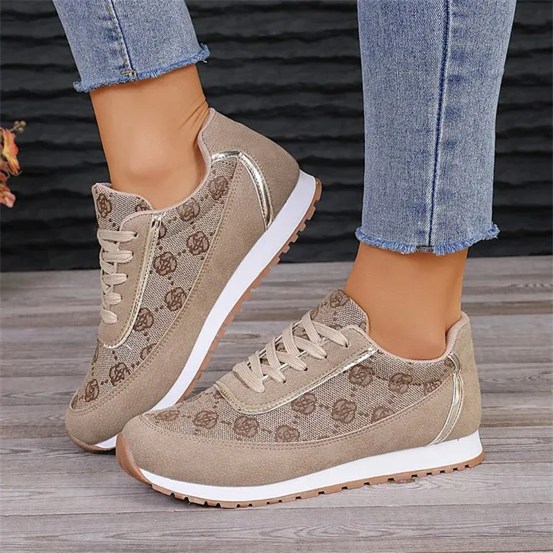 Flower Print Lace-Up Sneakers for Women