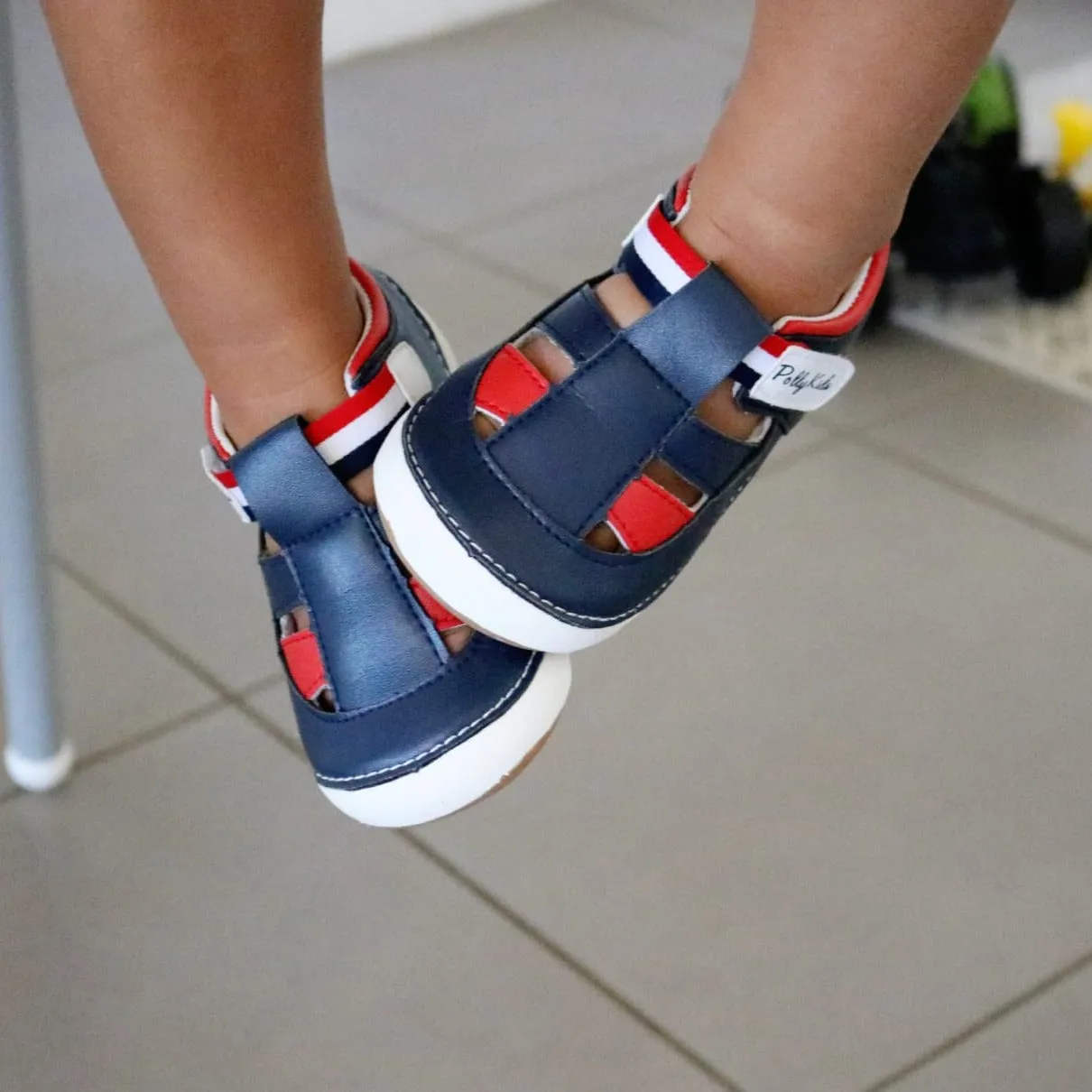 FLYNN navy and red baby and toddler boys sandals