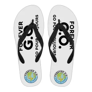 Forever G.O. Men's Flip Flops With Globe Crest Logo on the Heal