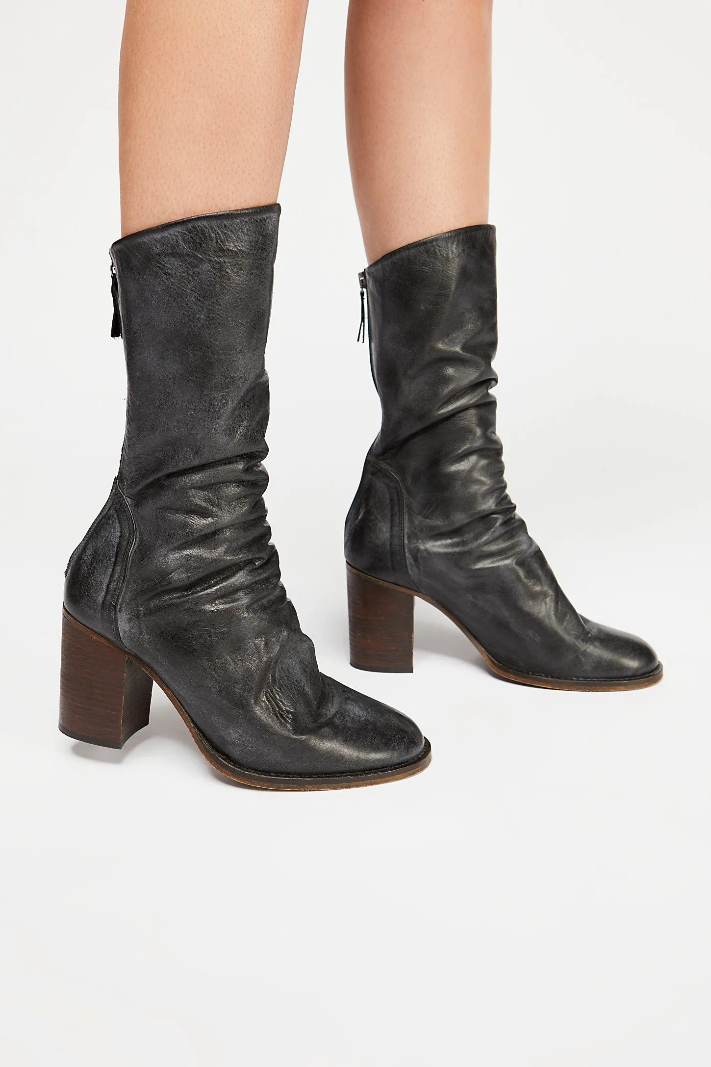 Free People Elle Block Heel Booties Black