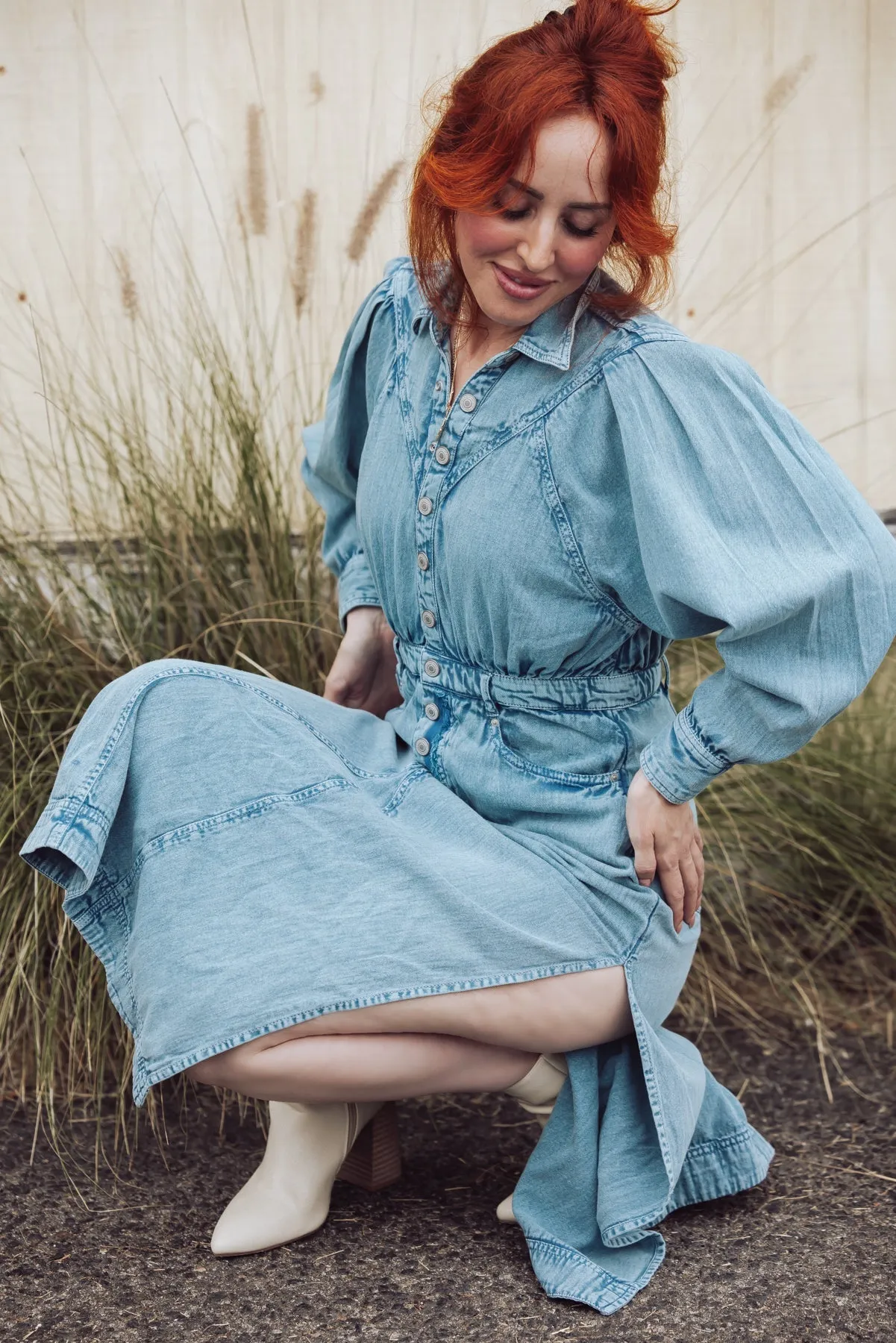 Free People Mad Love Denim Midi Dress