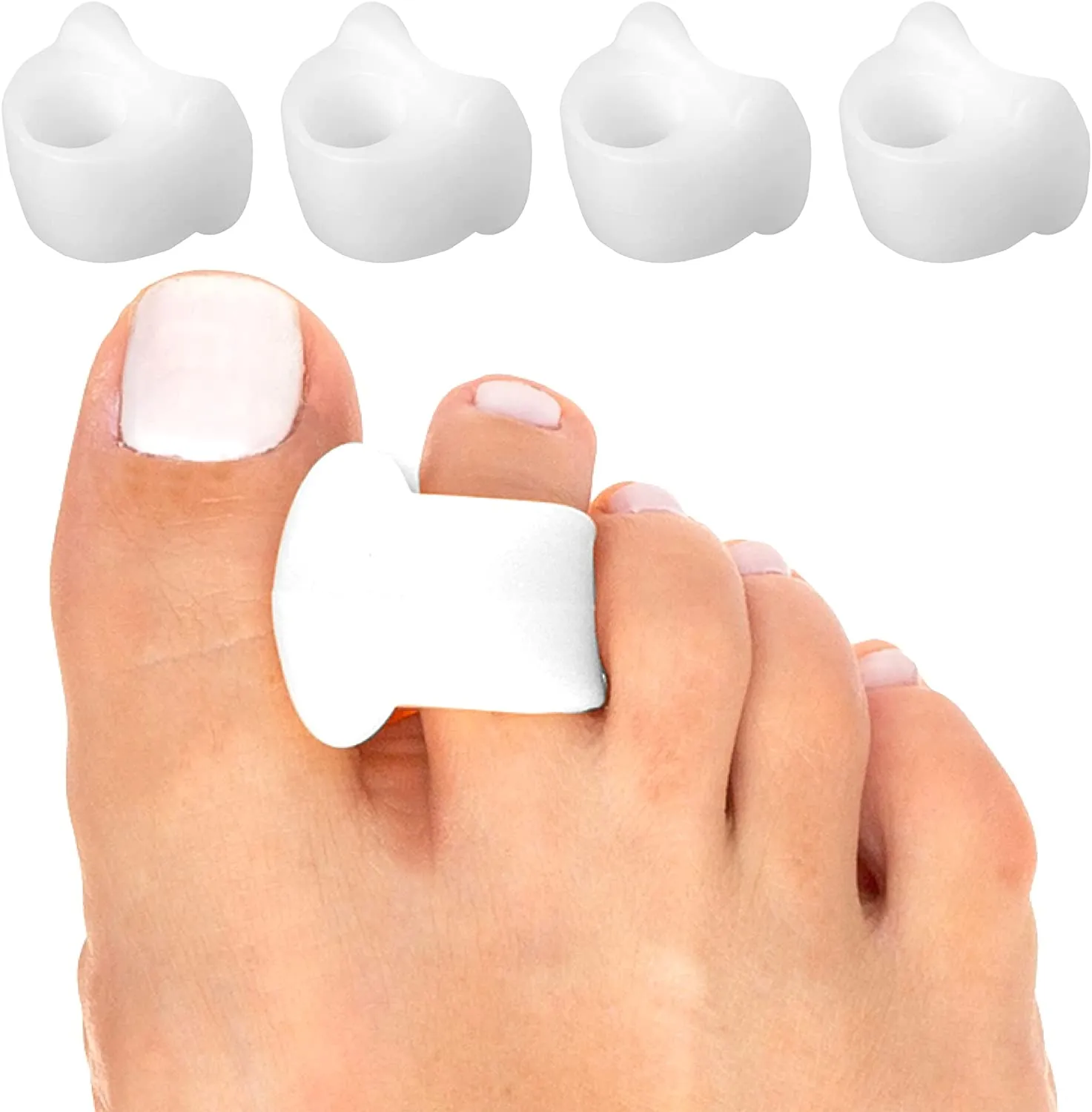 Gel Toe Separators for Overlapping Toes, Bunions, Big Toe Alignment, Corrector and Spacer - 4 Pack (White)