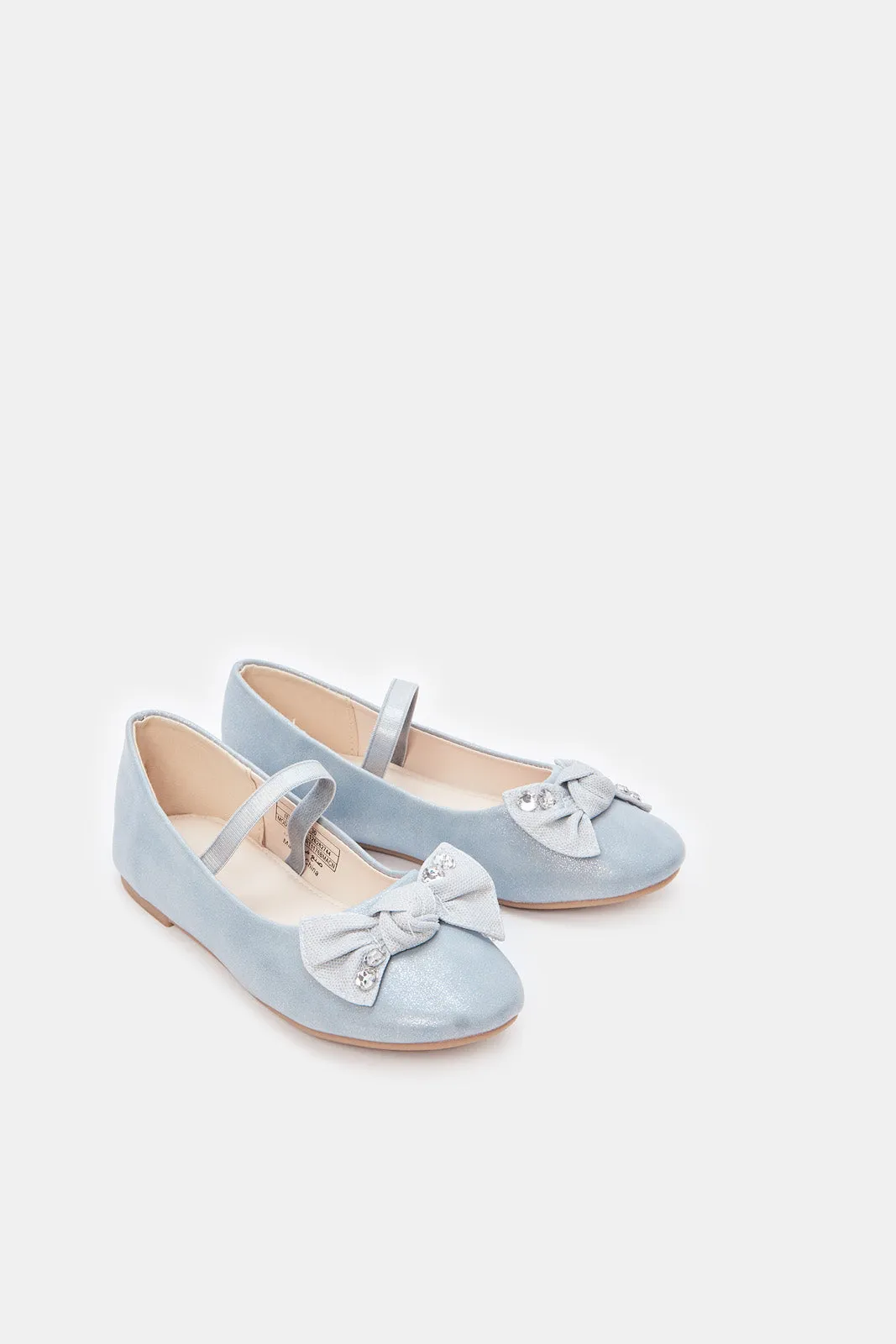 Girls Blue Denim Bow Ballerinas