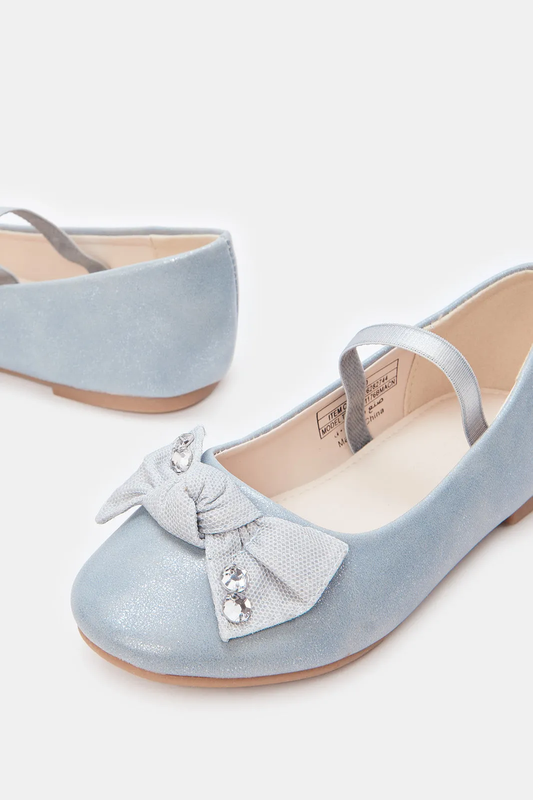 Girls Blue Denim Bow Ballerinas