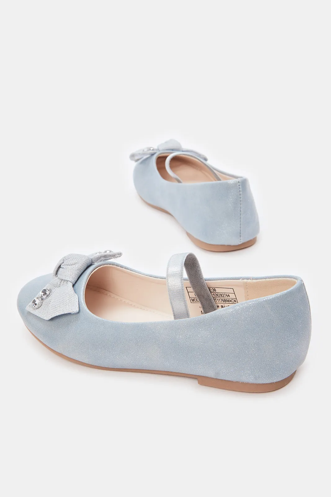 Girls Blue Denim Bow Ballerinas