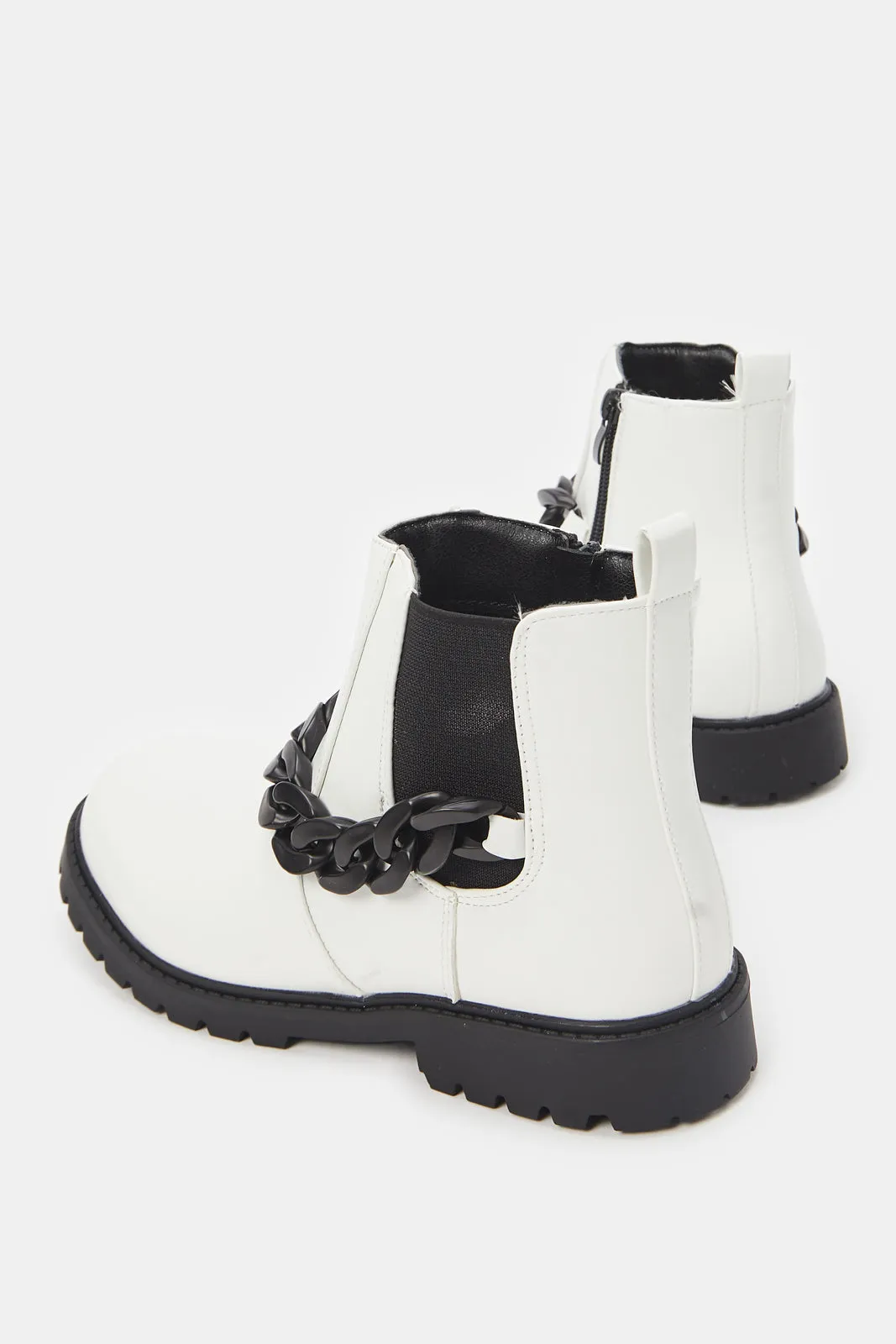 Girls White Chunky Ankle Boots