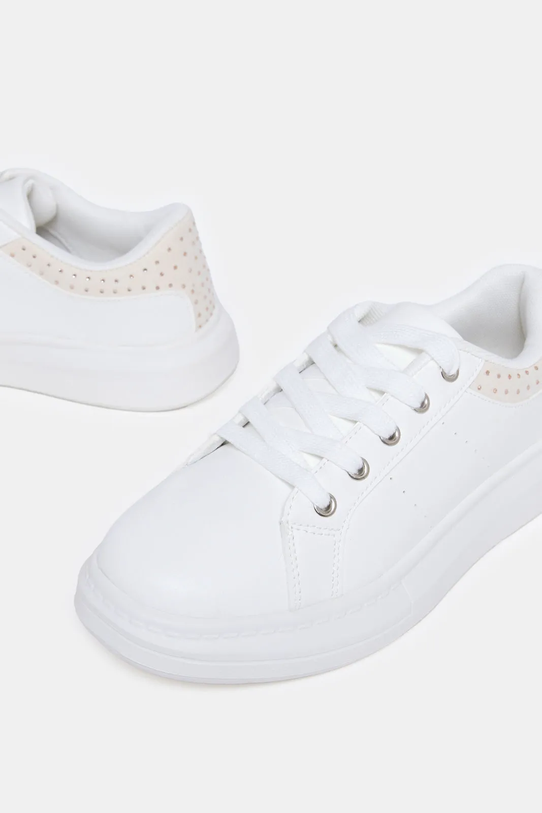 Girls White Diamante Sneakers