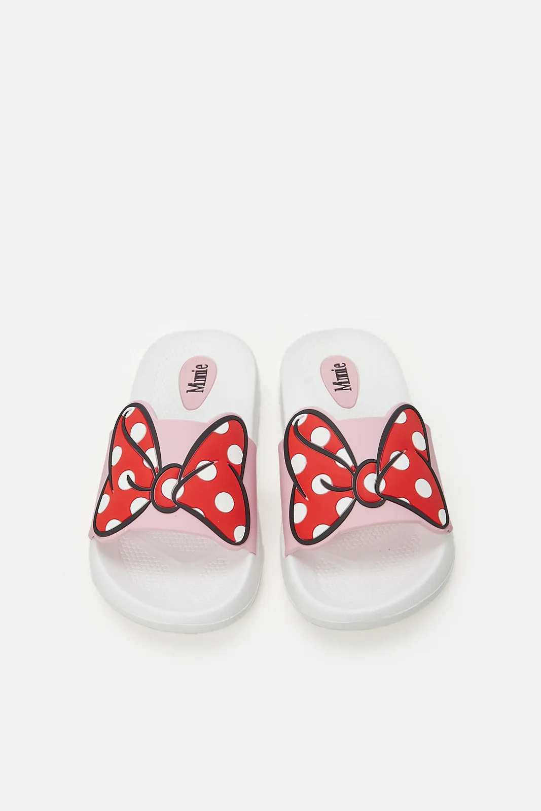 Girls White Minnie Mouse Slides