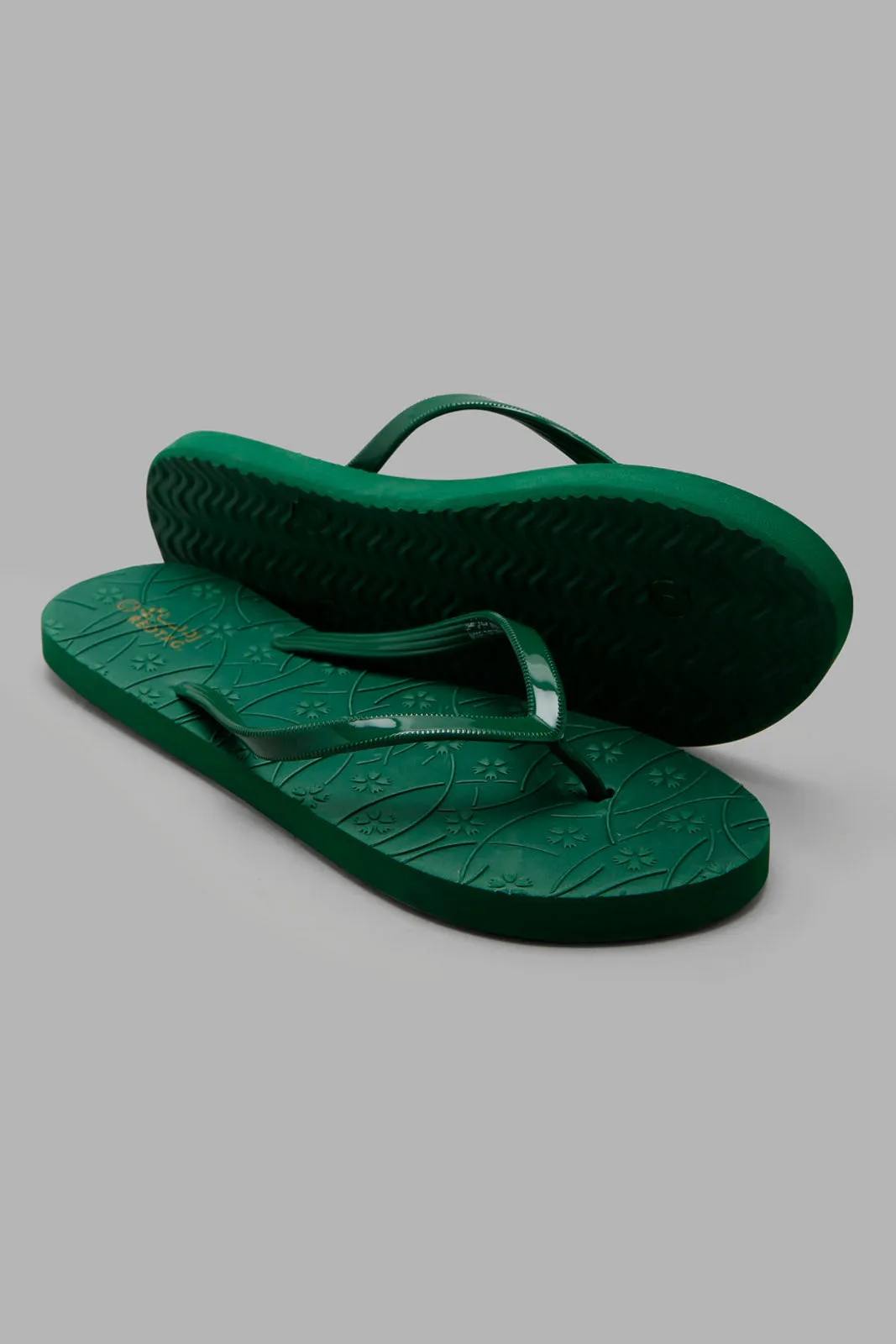 Green Embossed Flip Flop For Women