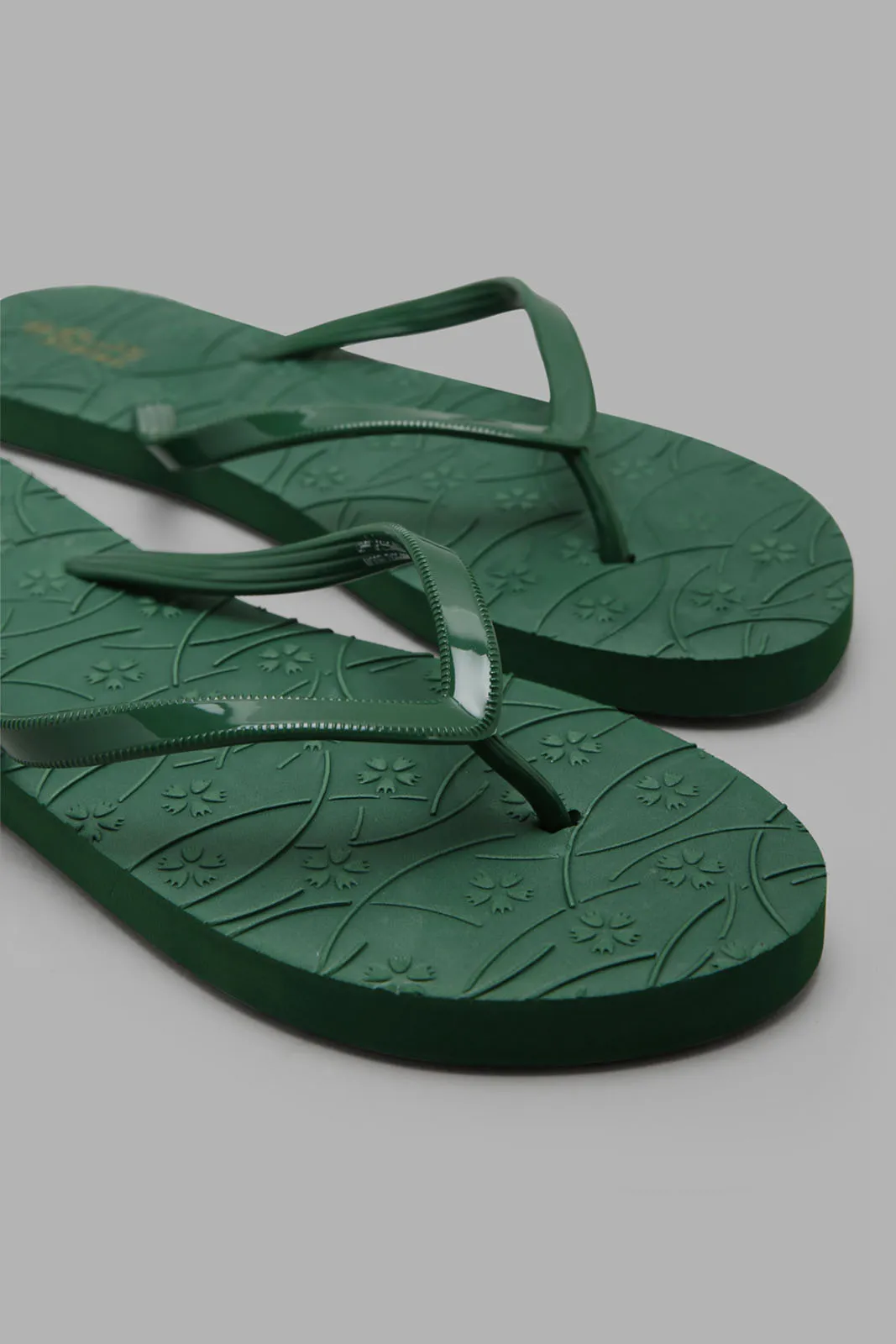 Green Embossed Flip Flop For Women